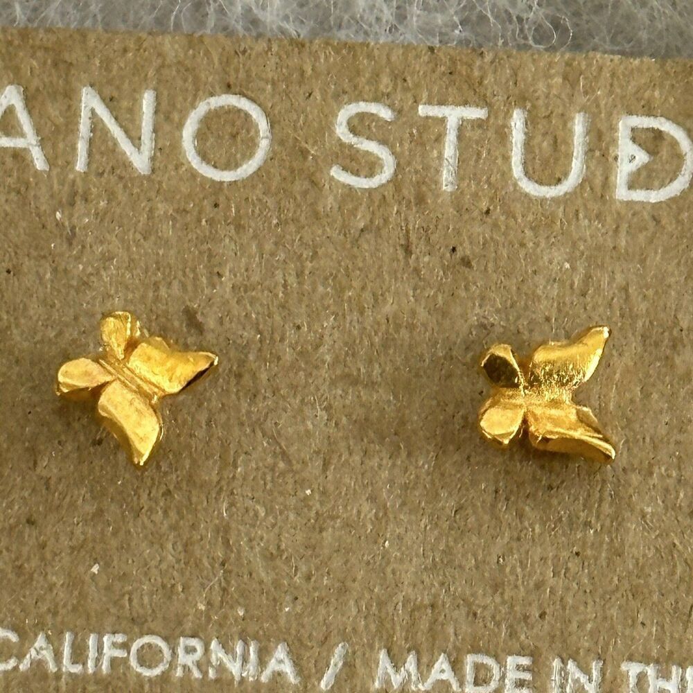 Amano Studio Gold Butterfly Stud Earrings Dainty Minimalist Jewelry Handmade CA.